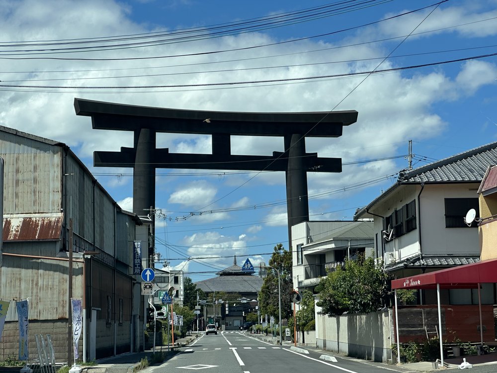 The Otorii of Omiwa Shrine seen from the streets of Miwa, Sakurai