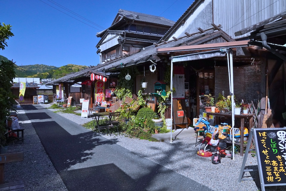 Restored traditional houses forming a small shopping lane beside Kumano Hayatama Taisha in Shingu
